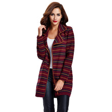 women knitted coat cardigan contrast stripe notched collar long sleeve warm sweater outerwear knitwear J4U66