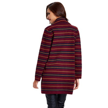 women knitted coat cardigan contrast stripe notched collar long sleeve warm sweater outerwear knitwear J4U66