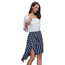 Fashion Women Ladies Patchwork Striped Irregular Dress 3/4 Sleeve Dresses Vestidos J4U66