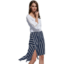Fashion Women Ladies Patchwork Striped Irregular Dress 3/4 Sleeve Dresses Vestidos J4U66