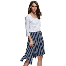 Fashion Women Ladies Patchwork Striped Irregular Dress 3/4 Sleeve Dresses Vestidos J4U66