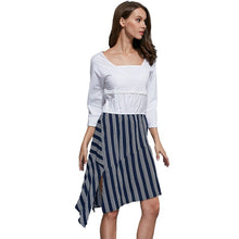 Fashion Women Ladies Patchwork Striped Irregular Dress 3/4 Sleeve Dresses Vestidos J4U66