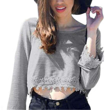 Fashion Women Lady Casual Pullover Long Sleeve Lace Backless Irregular T-Shirt Tops  J4U66