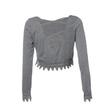 Fashion Women Lady Casual Pullover Long Sleeve Lace Backless Irregular T-Shirt Tops  J4U66