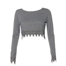 Fashion Women Lady Casual Pullover Long Sleeve Lace Backless Irregular T-Shirt Tops  J4U66