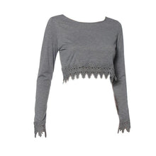 Fashion Women Lady Casual Pullover Long Sleeve Lace Backless Irregular T-Shirt Tops  J4U66