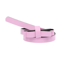 women lady slender waist belt cute bowknot candycolor thin skinny pu leather waistband belt brown J4U66