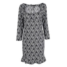 Fashion Women Lady Slim Trumpet Black and White Printed Pleated Mini Dress S-XL J4U66