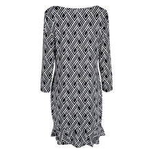 Fashion Women Lady Slim Trumpet Black and White Printed Pleated Mini Dress S-XL J4U66