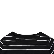Women Long Sleeve Loose Blouse Striped Pattern Cotton Blend O-neck Tops Black/White M-2XL J4U66