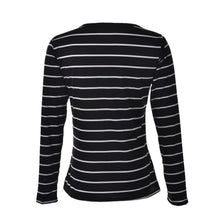 Women Long Sleeve Loose Blouse Striped Pattern Cotton Blend O-neck Tops Black/White M-2XL J4U66