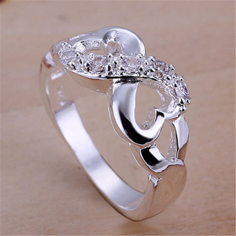 Women Lovely 8-Shaped Rings Silver Plated Rhinestone RingsWomen's Gifts Jewelry s  J4U66