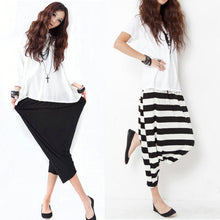 Fashion Women Low Crotch Haroun Hip Hop Harem Pants Cropped Baggy Striped Trousers  J4U66