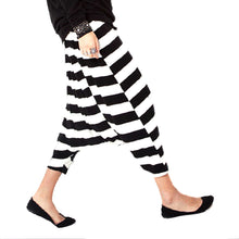 Fashion Women Low Crotch Haroun Hip Hop Harem Pants Cropped Baggy Striped Trousers  J4U66