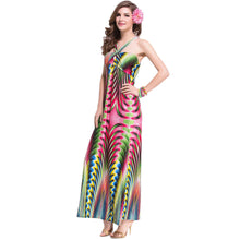 women maxi dress contrast print cross padding bohemian beach long dress plus size beach dress vestidos green J4U66