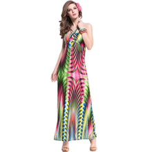 women maxi dress contrast print cross padding bohemian beach long dress plus size beach dress vestidos green J4U66