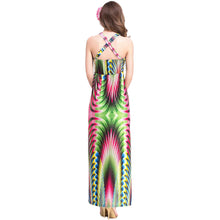 women maxi dress contrast print cross padding bohemian beach long dress plus size beach dress vestidos green J4U66