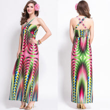 women maxi dress contrast print cross padding bohemian beach long dress plus size beach dress vestidos green J4U66