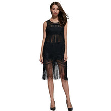 women mesh hollow fringed dress sleeveless a line dresses black vestidos J4U66