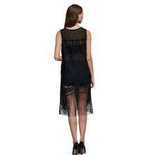 women mesh hollow fringed dress sleeveless a line dresses black vestidos J4U66
