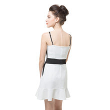 women mini dresscolor block spaghetti straps ruffle frill sleeveless bodycon sexy one piece party dress white J4U66