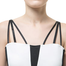 women mini dresscolor block spaghetti straps ruffle frill sleeveless bodycon sexy one piece party dress white J4U66