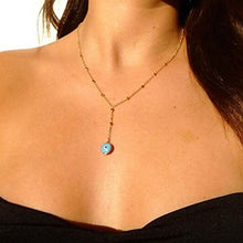 Women Necklace Blue Evil Eye Metal Beads Gold Chain Pendant Necklace Jewelry J4U66