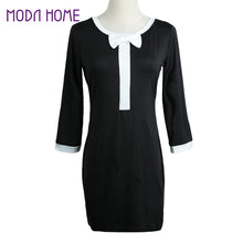 women pencil dress round neck 3/4 sleeve bowknot casual dress slim fit ladies bodycon dress vestidos black J4U66