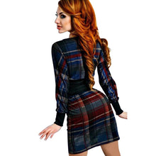 Fashion Women Plaid Long Sleeve Bodycon Dress O-Neck Slim Sexy Pencil Dresses Vestidos  J4U66