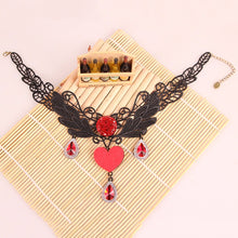 Women Retro Goth Black Lace Necklace Heart Collar Choker Victorian Vintage Gothic Chain Pendant J4U66