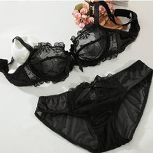 women see thorough sheer sexy black lace bra and panties sets transparent underwear lingerie 5 color J4U66