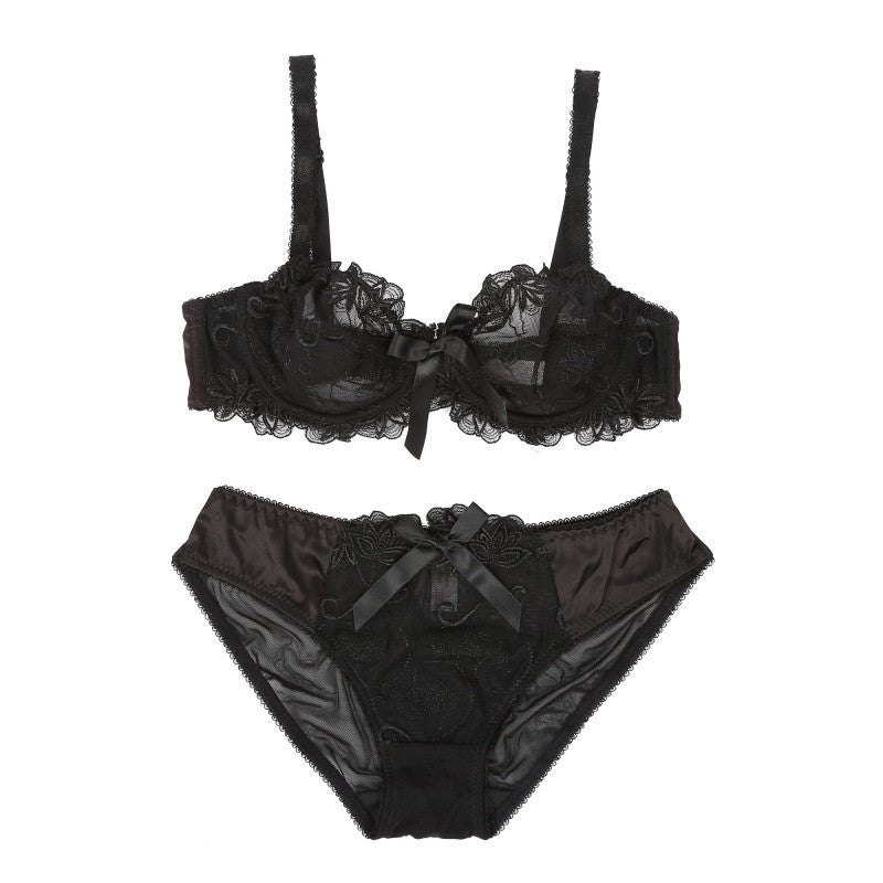 women see thorough sheer sexy black lace bra and panties sets transparent underwear lingerie 5 color J4U66