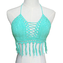 women sexy boho crop top halter style crochet knitted hollow bra beachwear womens tanks J4U66