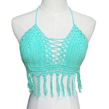 women sexy boho crop top halter style crochet knitted hollow bra beachwear womens tanks J4U66
