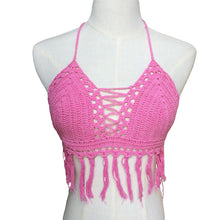 women sexy boho crop top halter style crochet knitted hollow bra beachwear womens tanks J4U66