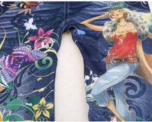 Women Sexy Leggings Buttlefly Flower Printed Imitation Jeans Elastic Slim Punk Style Faux Denim Pencil Pants J4U66
