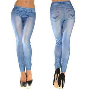 Women Sexy Pretty Skinny Simulated Jean Leggings Women Blue Mid Waist Long Pencil Leggings Women One Size J4U66