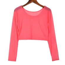 Women Sexy Slim Semi-transparent Mesh Crop Tops Girl Long Sleeve Short Tees Single Layer Mesh J4U66