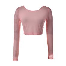 Women Sexy Slim Semi-transparent Mesh Crop Tops Girl Long Sleeve Short Tees Single Layer Mesh J4U66