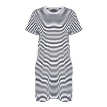 Fashion Women Strip Loose T Shirt Top Short Sleeve Casual Mini Shirt Dress J4U66