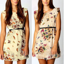 women chiffon dress butterfly print pattern sleeveless slim mini dresses J4U66