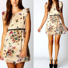 women chiffon dress butterfly print pattern sleeveless slim mini dresses J4U66