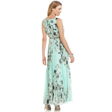 women chiffon dress floral print sleeveless folds back zipper maxi long dress vestido longo casual yellow green J4U66