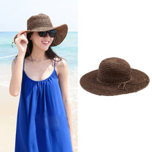 women straw hat wide brim woven design foldable sun beach hat coffee chapeu feminino J4U66