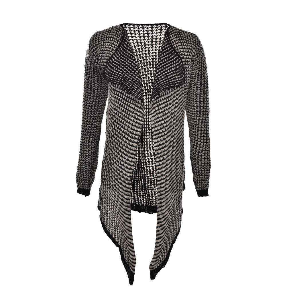 Women Sweater Irregular Cardigan Jacket Small Dot Knit Coat J4U66