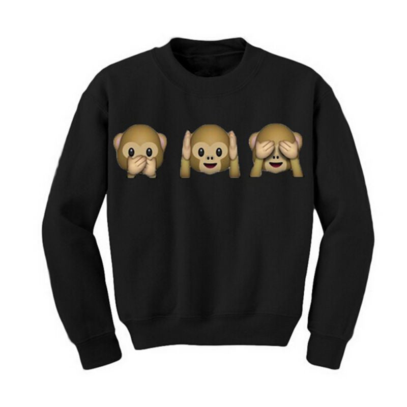 Fashion Women Sweatshirt 3D Emoji Monkey Printed Crew Neck Casual Pullover Jumper Coat Tops Blouse J4U66