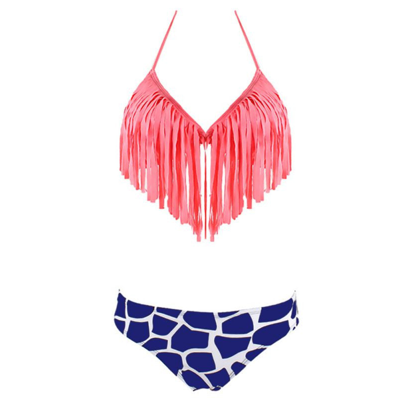 Fashion Women Tassel Bikini Bandage Push-Up Swimsuit Bathing Beachwear Swimwear J4U66