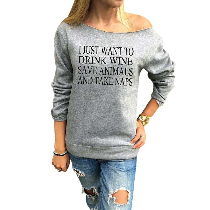 Fashion Women Tops Sexy Letters Print Long Sleeves Pullover Sweater Shirt Casual J4U66