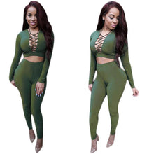 Fashion Women Two Pieces Deep V-Neck Sexy Bodycon Long Sleeve Bodysuit Night Club Rompers Womens Jumpsuit  J4U66