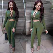 Fashion Women Two Pieces Deep V-Neck Sexy Bodycon Long Sleeve Bodysuit Night Club Rompers Womens Jumpsuit  J4U66